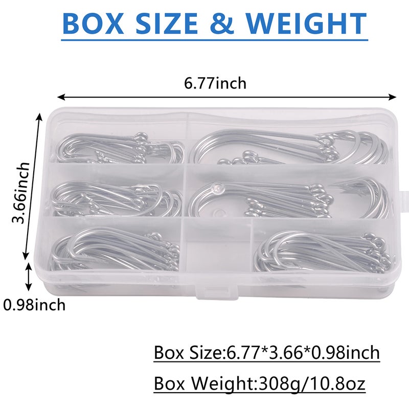 Shaddock Fishing O'shaughnessy Saltwater Fishing Hooks Kit, 100pcs Long Shank Stainless Steel Sea Hooks Assortment for Freshwater and Saltwater - Image 5